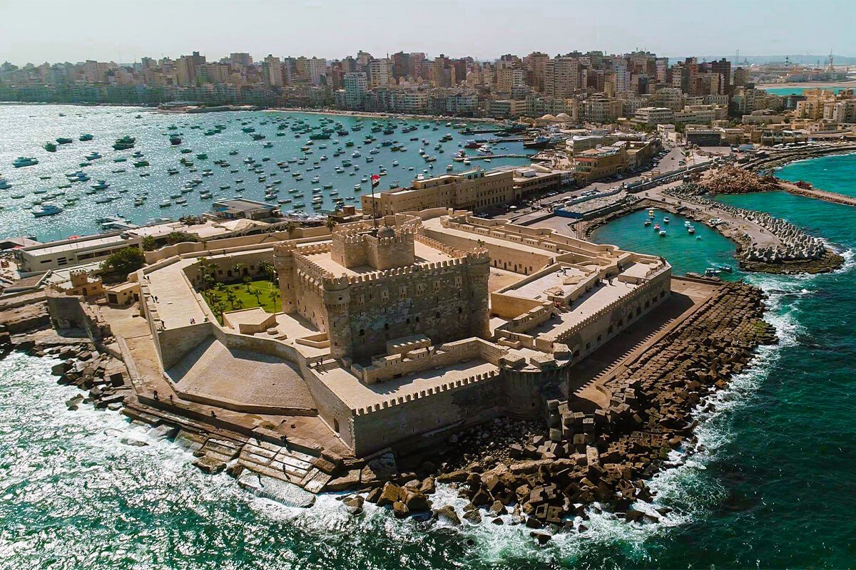 Qaitbay Citadel Alexandria aerial view — private day tour from Cairo