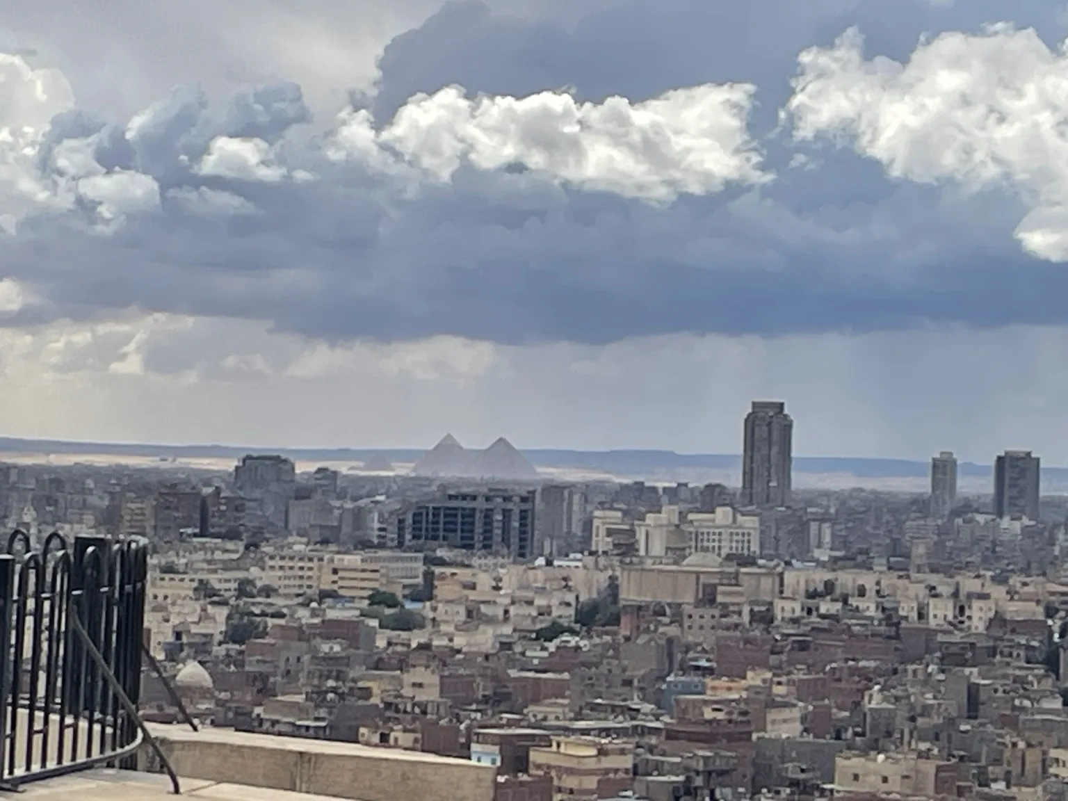 Distant pyramids seen from Cairo Citadel viewpoint